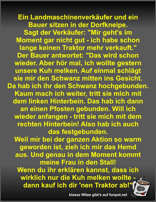 Ein Landmaschinenverkäufer und ein Bauer sitzen in der... Ein Landmaschinenverkäufer und ein Bauer sitzen in der...