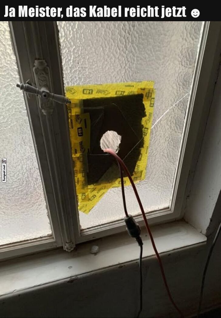 Kreative Kabeldurchfhrung im Fenster
