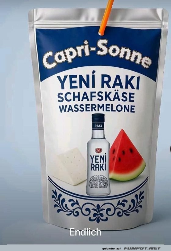 Humorvolle Getränke-Kombination: Raki und Melone Humorvolle Getränke-Kombination: Raki und Melone