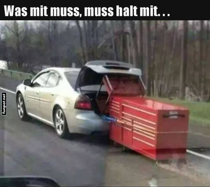 Improvisierter Transport eines Werkzeugkastens Improvisierter Transport eines Werkzeugkastens