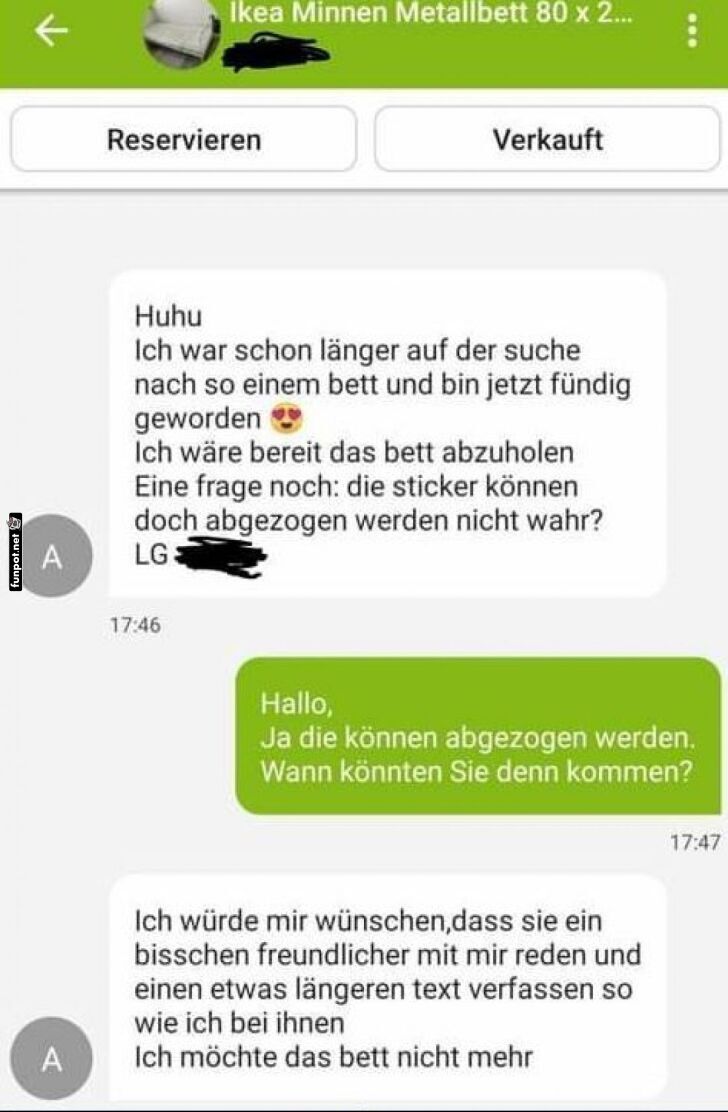 WhatsApp-Verkaufsgesprch ber Metallbett