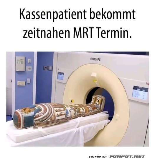Sarkastische Darstellung eines MRT-Termins Sarkastische Darstellung eines MRT-Termins