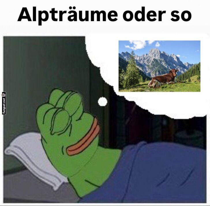 Frosch träumt von einer friedlichen Kuhlandschaft Frosch träumt von einer friedlichen Kuhlandschaft