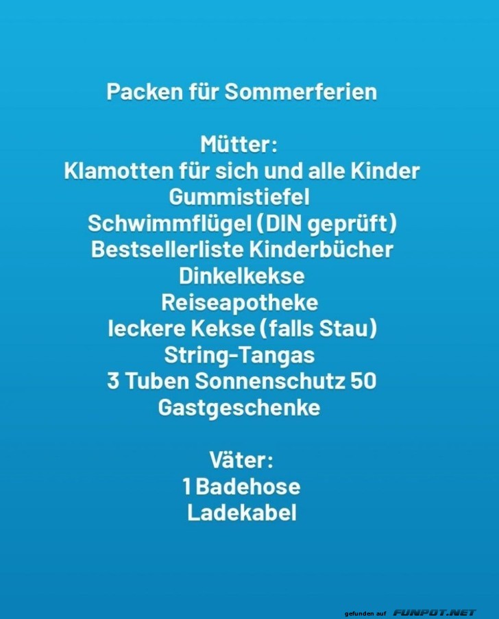 Ferienchaos: Eltern-Packliste Ferienchaos: Eltern-Packliste
