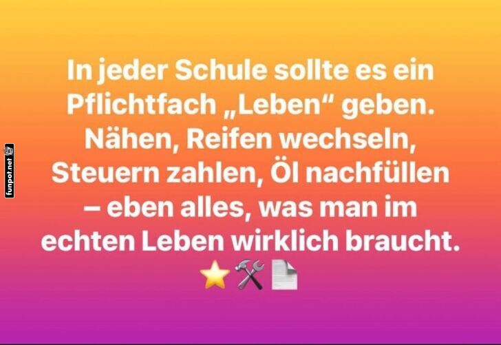 Pflichtfach für das echte Leben gesucht! Pflichtfach für das echte Leben gesucht!