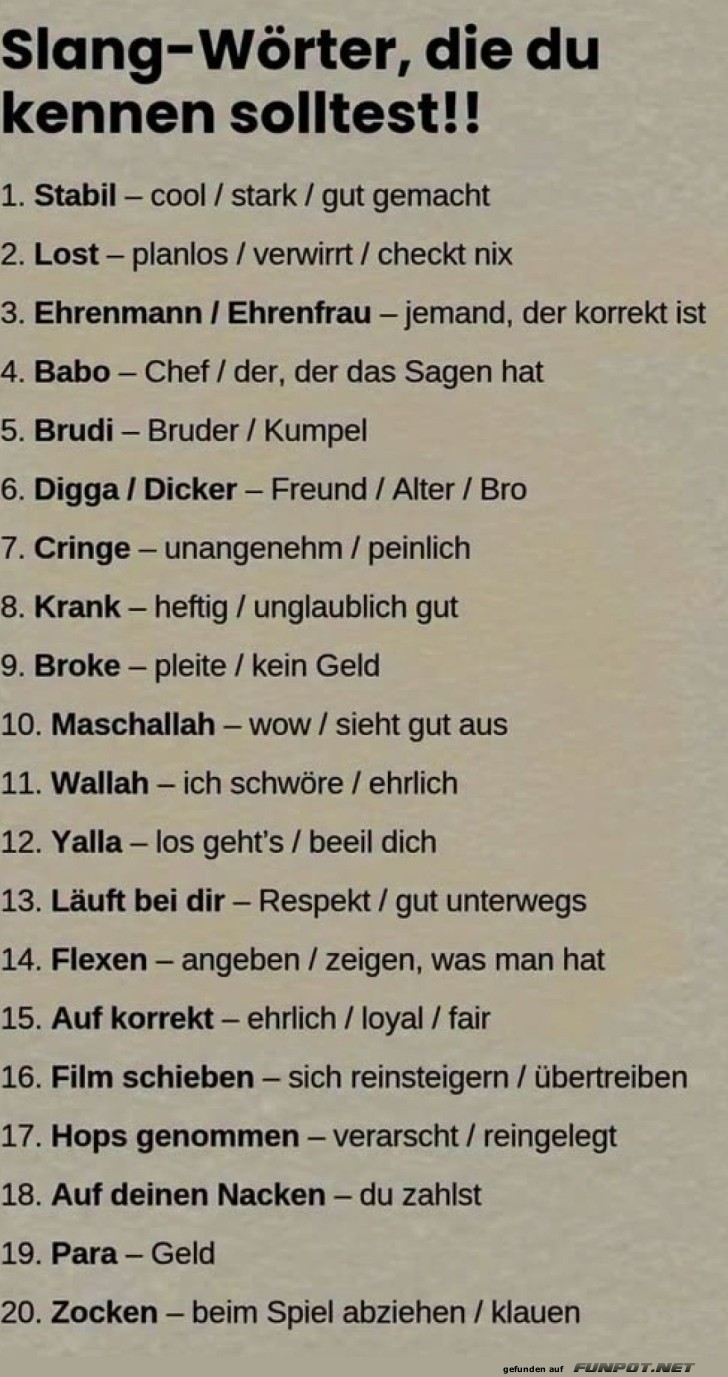Slang-Wörter Slang-Wörter