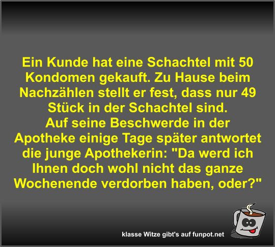 Ein Kunde hat eine Schachtel mit 50 Kondomen gekauft