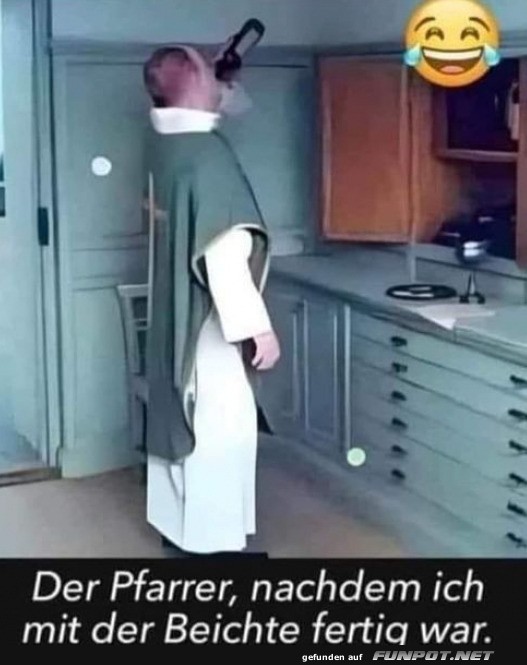 Priester braucht 'ne Pause nach der Beichte