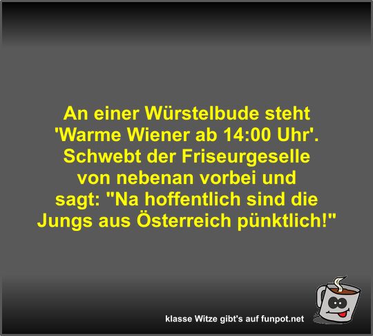 An einer Wrstelbude steht 'Warme Wiener ab 14