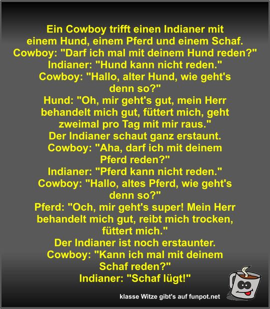 Ein Cowboy trifft einen Indianer mit einem Hund