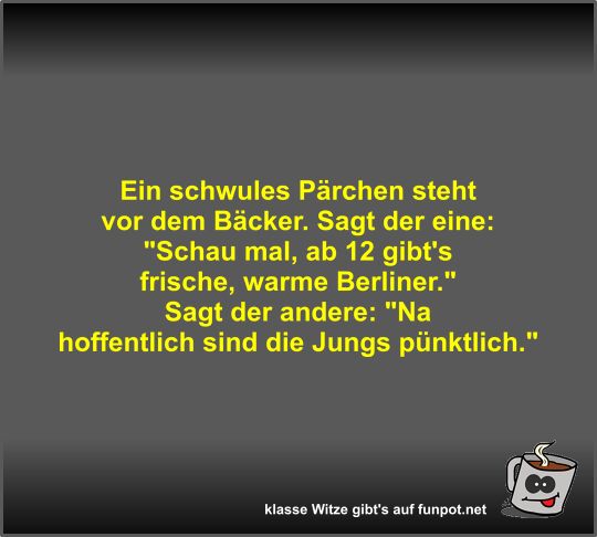 Ein schwules Pärchen steht vor dem Bäcker Ein schwules Pärchen steht vor dem Bäcker