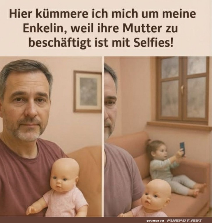 Multitasking-Opa auf Selfie-Mission!