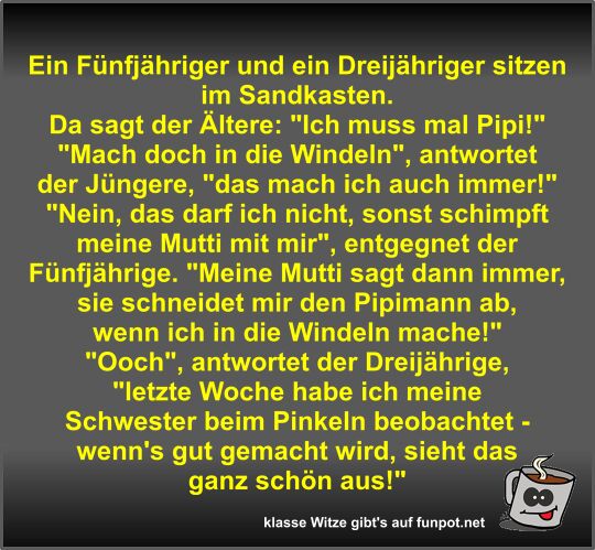 Ein Fnfjhriger und ein Dreijhriger sitzen im Sandkasten