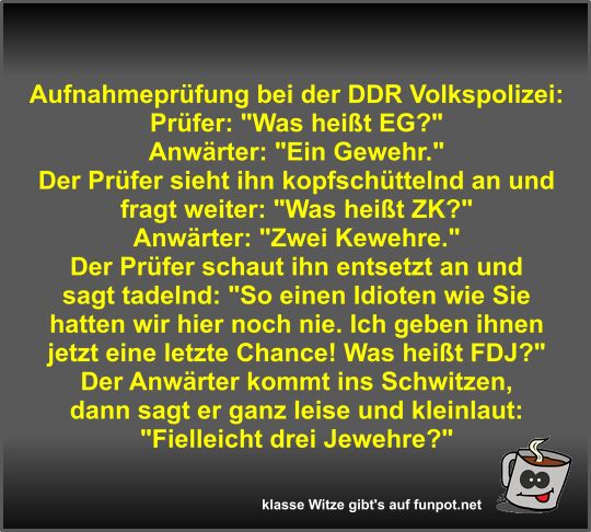 Aufnahmeprüfung bei der DDR Volkspolizei