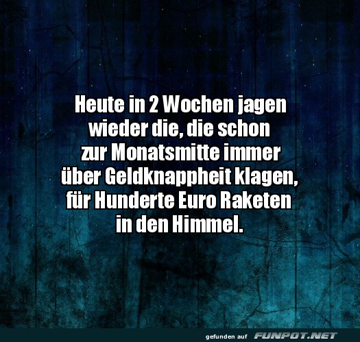 Feuerraketen statt Sparschweine!