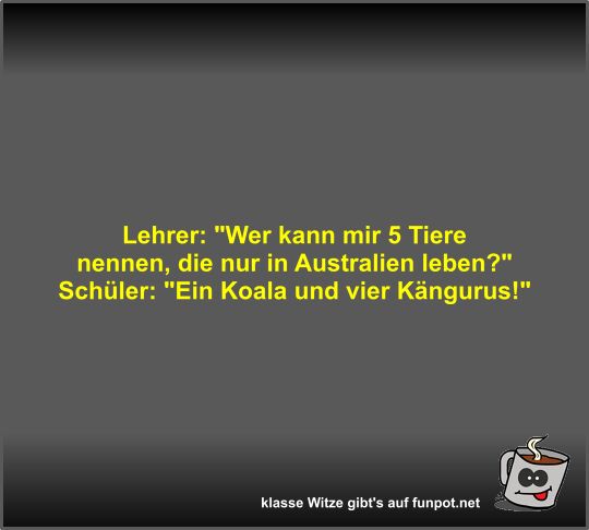 Lehrer: Wer kann mir 5 Tiere nennen