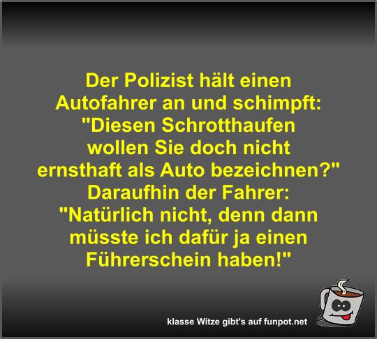 Der Polizist h�lt einen Autofahrer an und schimpft