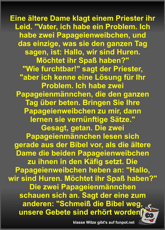 Eine �ltere Dame klagt einem Priester ihr Leid