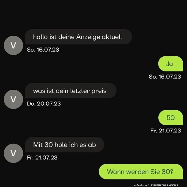 Preisdiskussion am Limit: Wann werden Sie 30?