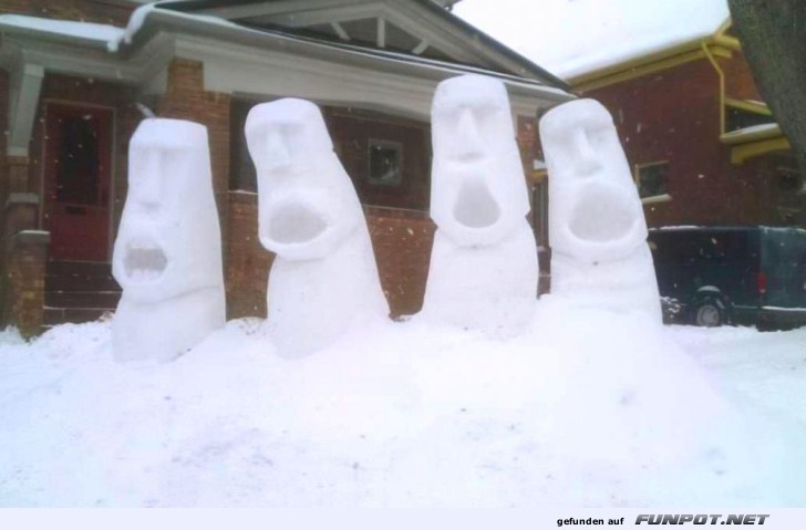 Schneemann trifft Moai - Winter auf der Osterinsel