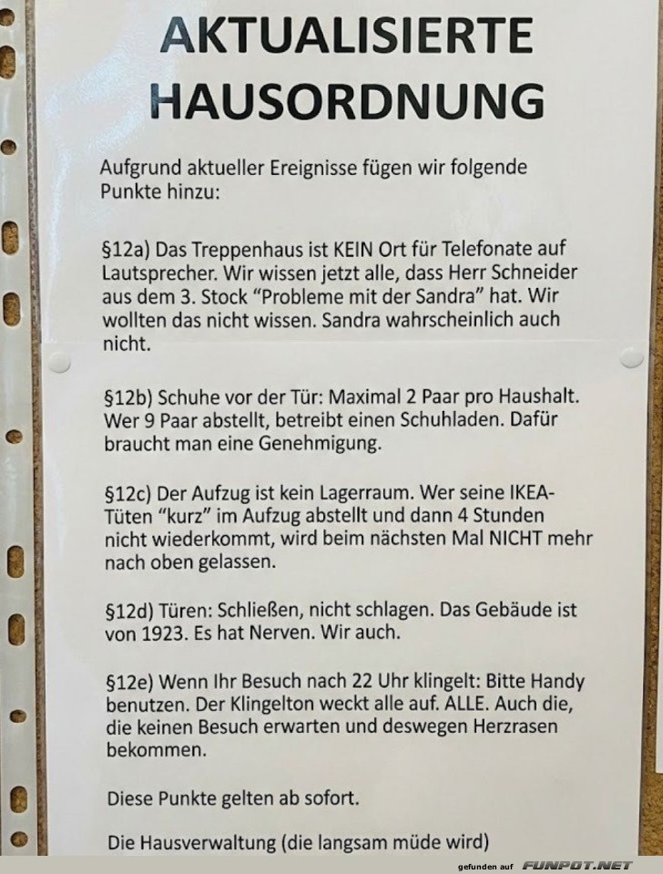 Aktualisierte Hausordnung