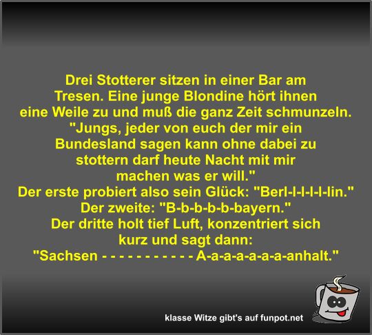 Drei Stotterer sitzen in einer Bar am Tresen