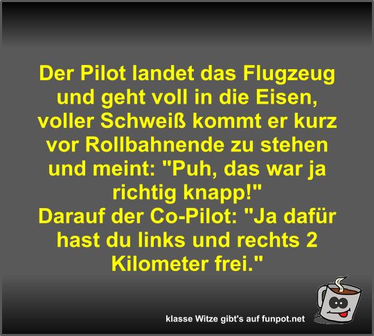 Der Pilot landet das Flugzeug und geht voll in die Eisen