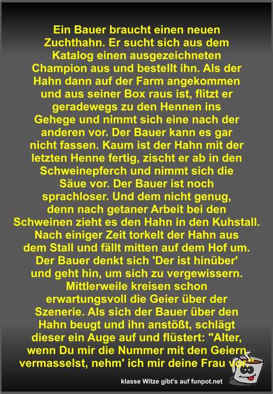 Ein Bauer braucht einen neuen Zuchthahn