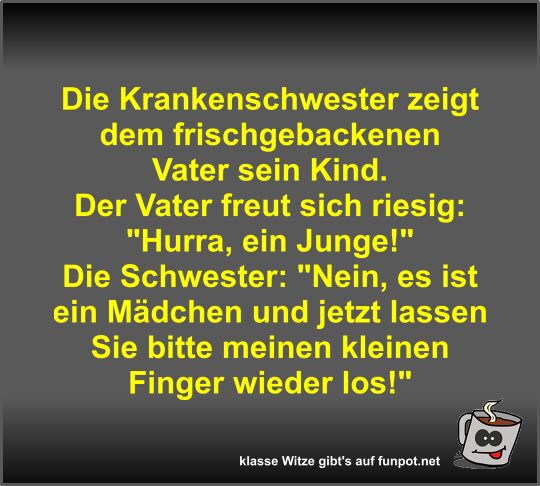 Die Krankenschwester zeigt dem frischgebackenen Vater sein