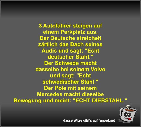 3 Autofahrer steigen auf einem Parkplatz aus