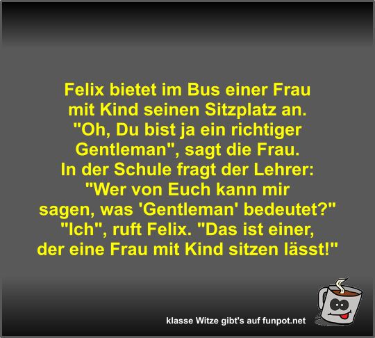 Felix bietet im Bus einer Frau mit Kind seinen Sitzplatz an