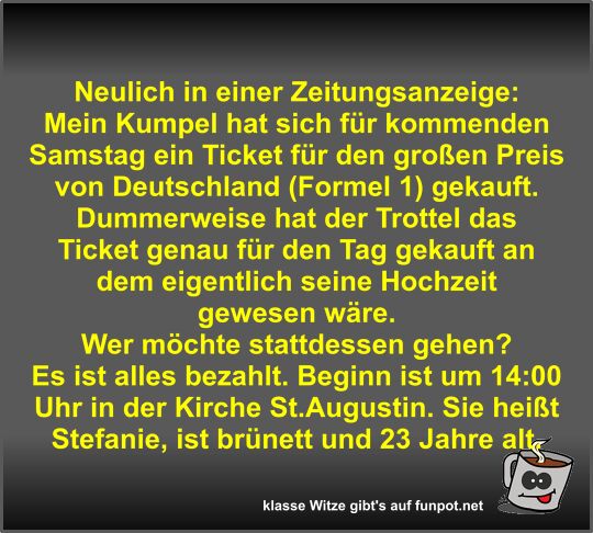 Neulich in einer Zeitungsanzeige
