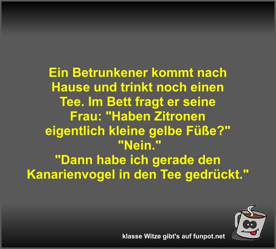Ein Betrunkener kommt nach Hause und trinkt noch einen Tee