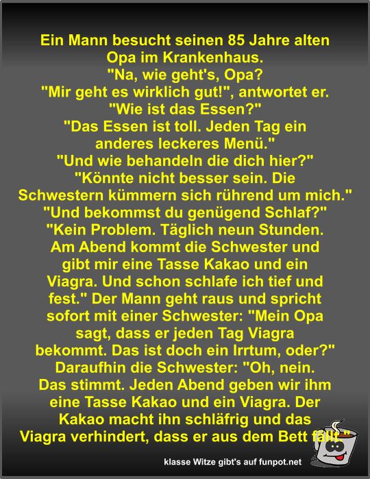 Ein Mann besucht seinen 85 Jahre alten Opa im Krankenhaus