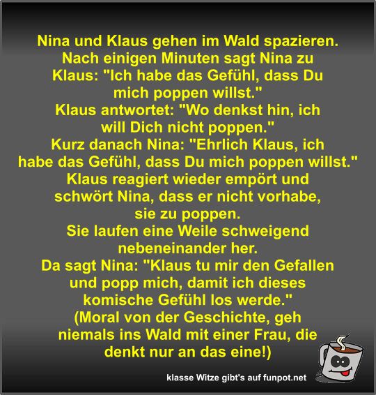 Nina und Klaus gehen im Wald spazieren