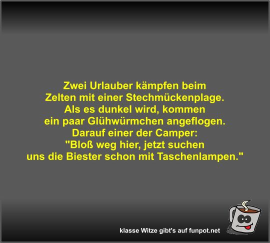 Zwei Urlauber kämpfen beim Zelten mit einer Stechmückenplage Zwei Urlauber kämpfen beim Zelten mit einer Stechmückenplage