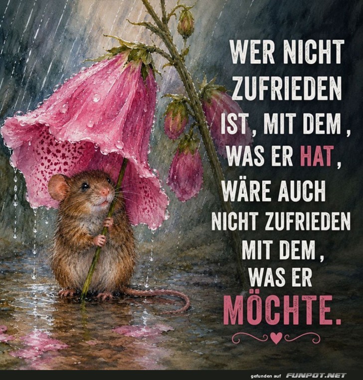 Maus mit Blumen-Regenschirm: Zufrieden trotz Regen
