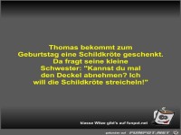 Thomas bekommt zum Geburtstag eine Schildkr�te geschenkt