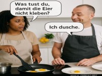 Ei-Witz: Duschen gegen klebrige Eier!