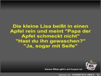 Die kleine Lisa bei�t in einen Apfel rein und meint 