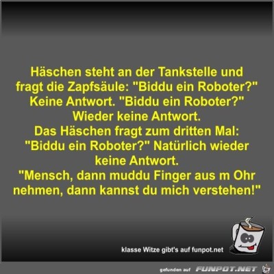 H&auml;schen-steht-an-der-Tankstelle-und-fragt-die-Zapfs&auml;ule.jpg von Fossy