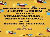 4 Leute im Auto gelten als Festival