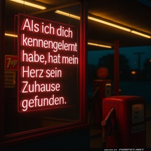herz-Bild: Neon-Zitat über Liebe in nostalgischem Setting
