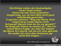Die Kinder sollen als Hausaufgabe einen Vogel malen