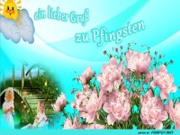 Ein Gru zu Pfingsten mit Blumen und Engeln