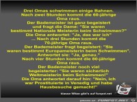 Drei Omas schwimmen einige Bahnen