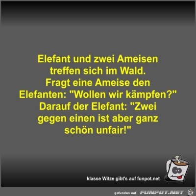 Elefant-und-zwei-Ameisen-treffen-sich-im-Wald.jpg von Fossy