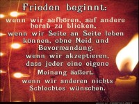 Frieden: Kerzen und Gemeinsamkeit!