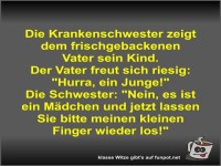 Die Krankenschwester zeigt dem frischgebackenen Vater sein