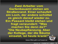 Zwei Arbeiter vom Gartenbauamt stehen am Straßenrand